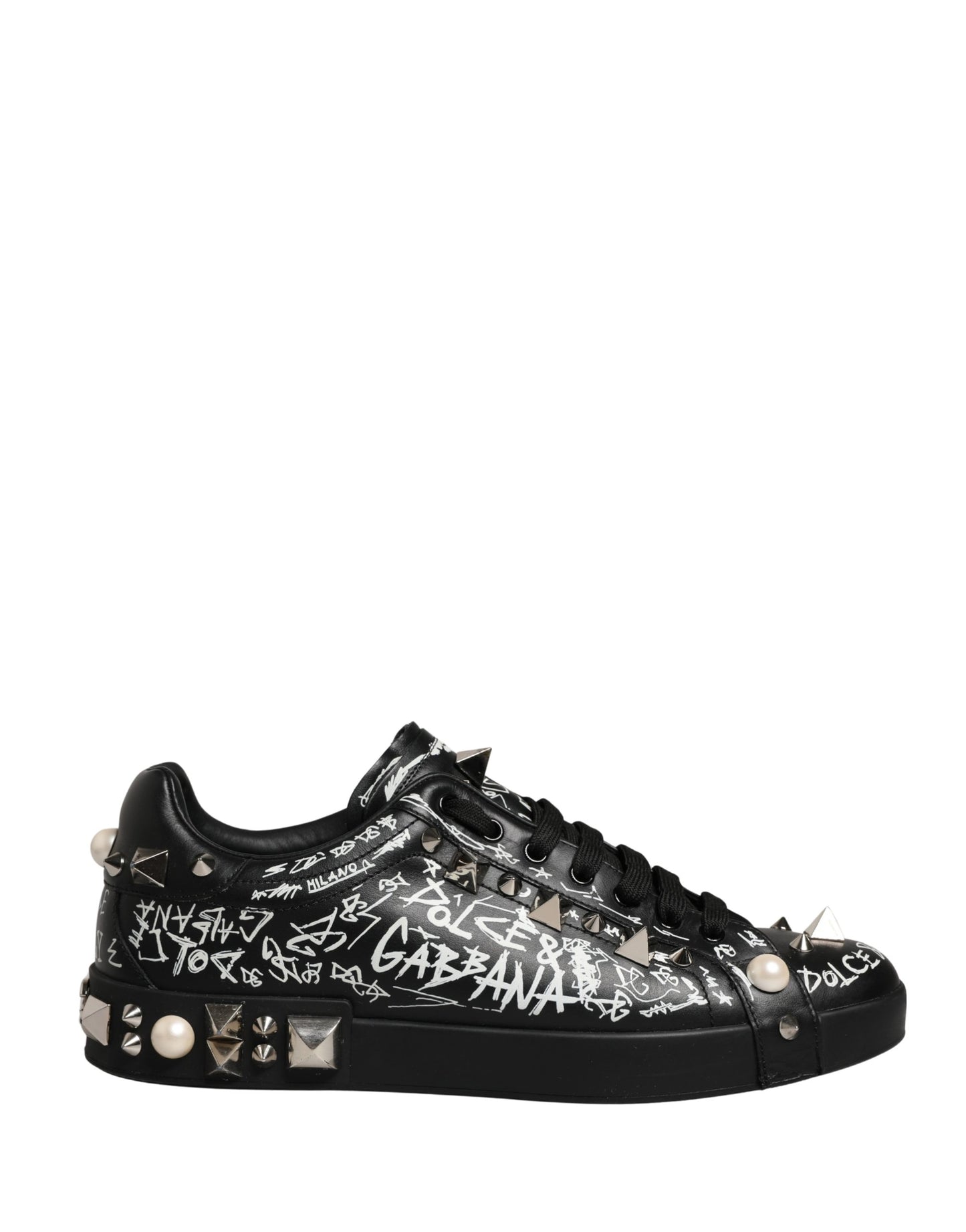 Dolce & Gabbana Black Portofino Graffiti Stud Sneakers - Preowned