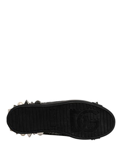 Dolce & Gabbana Black Portofino Graffiti Stud Sneakers - Preowned