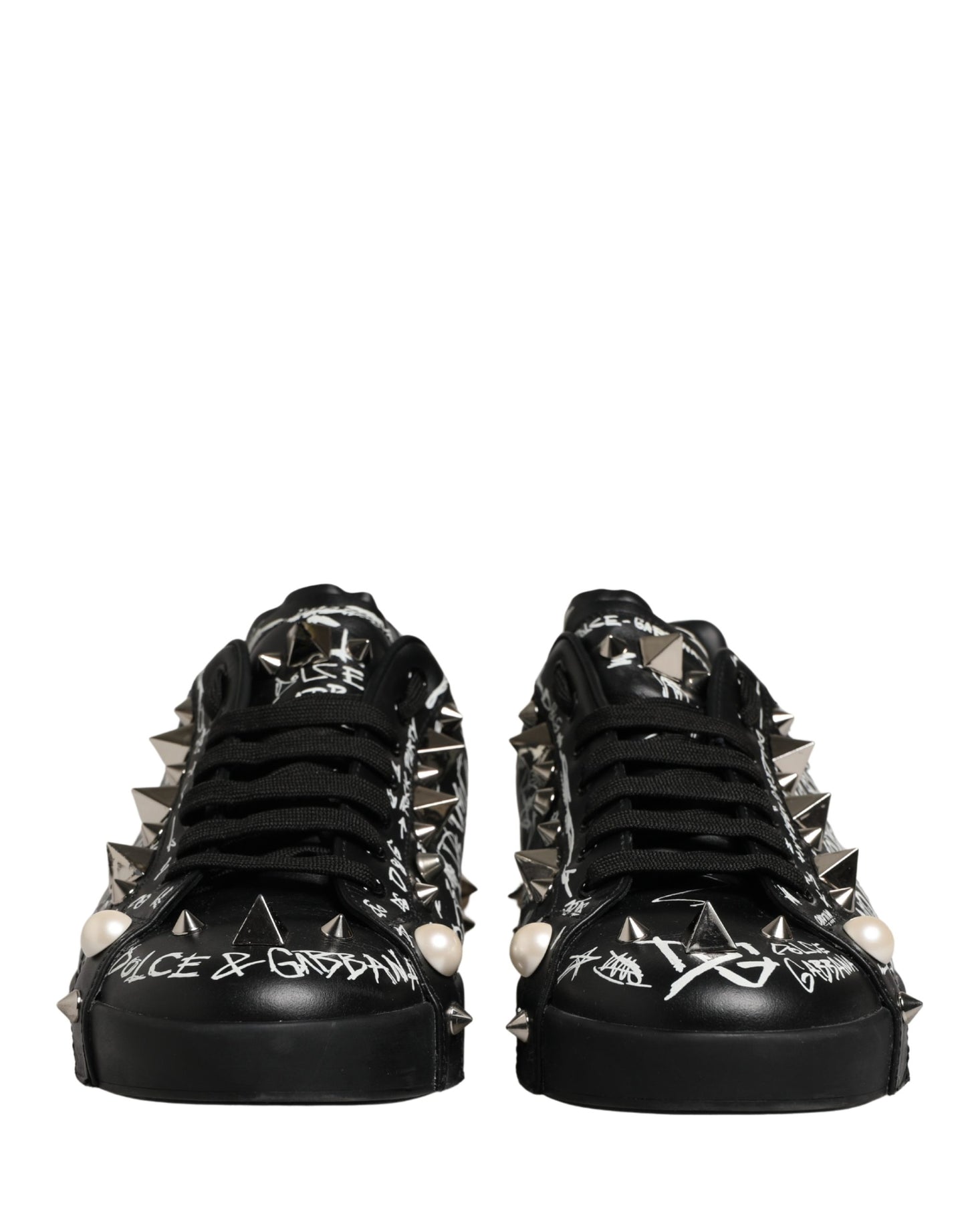 Dolce & Gabbana Black Portofino Graffiti Stud Sneakers - Preowned