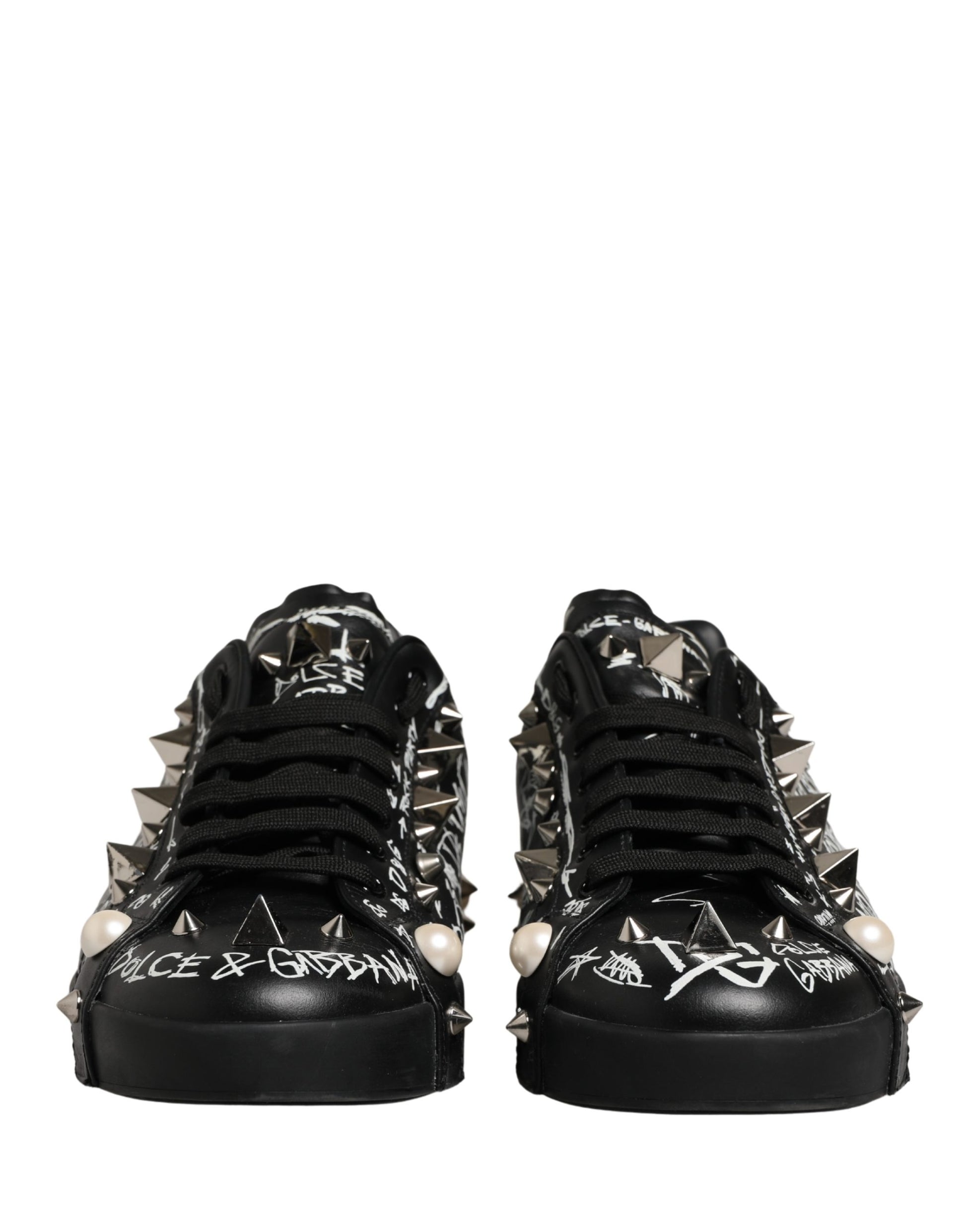 Dolce & Gabbana Black Portofino Graffiti Stud Sneakers - Preowned