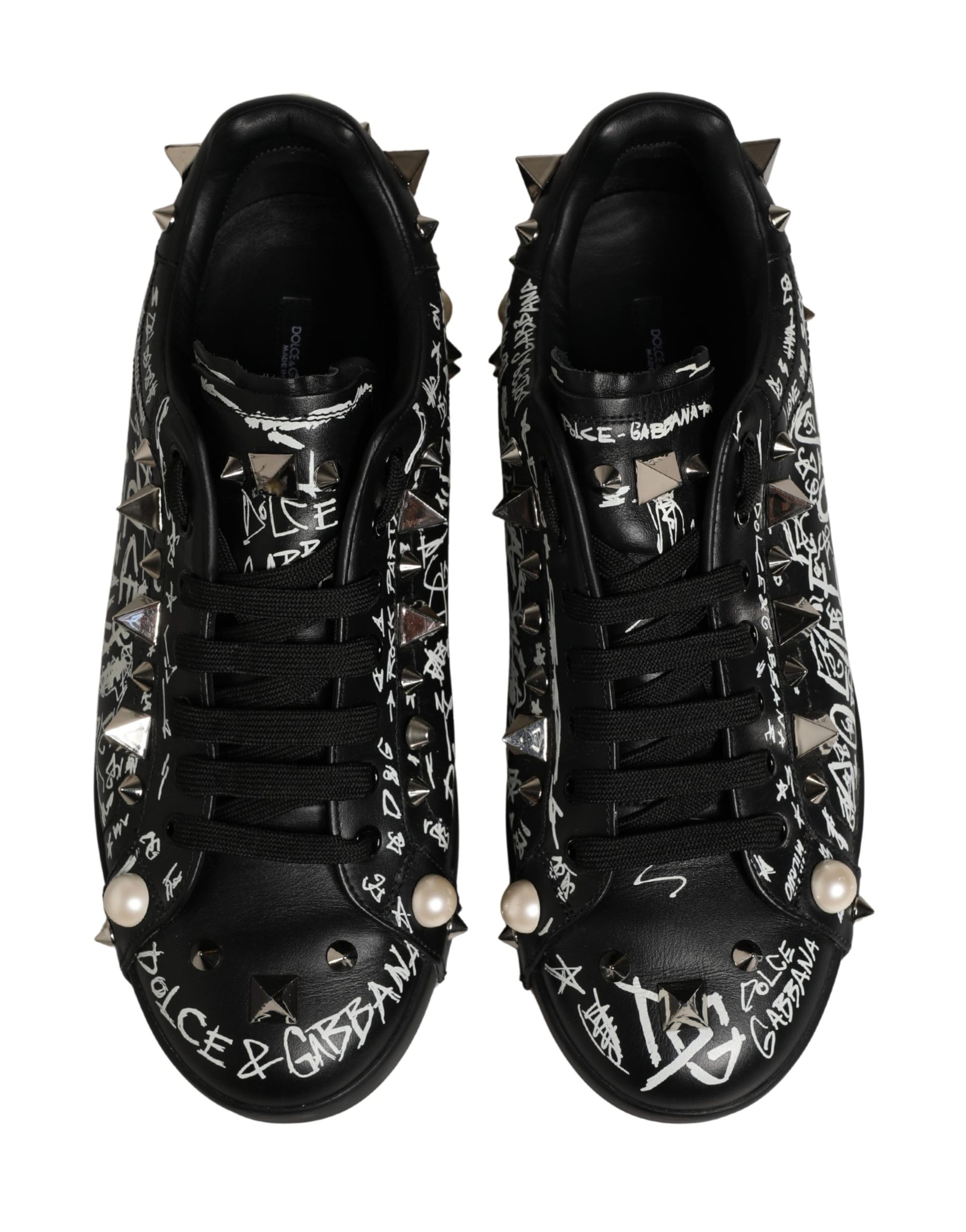 Dolce & Gabbana Black Portofino Graffiti Stud Sneakers - Preowned