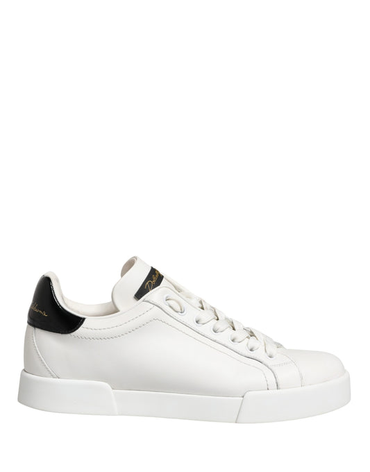 Dolce & Gabbana White Black Portofino Leather Sneakers - Preowned
