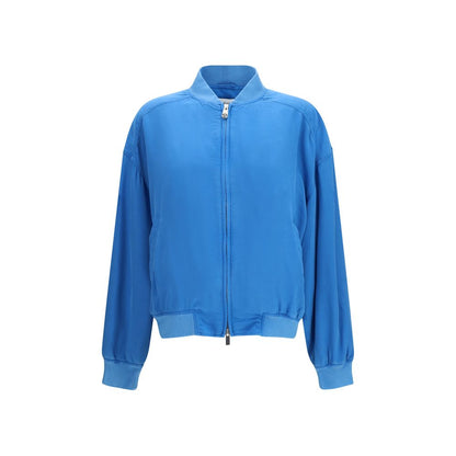 Versace Blue Silk Zipper Bomber Jacket