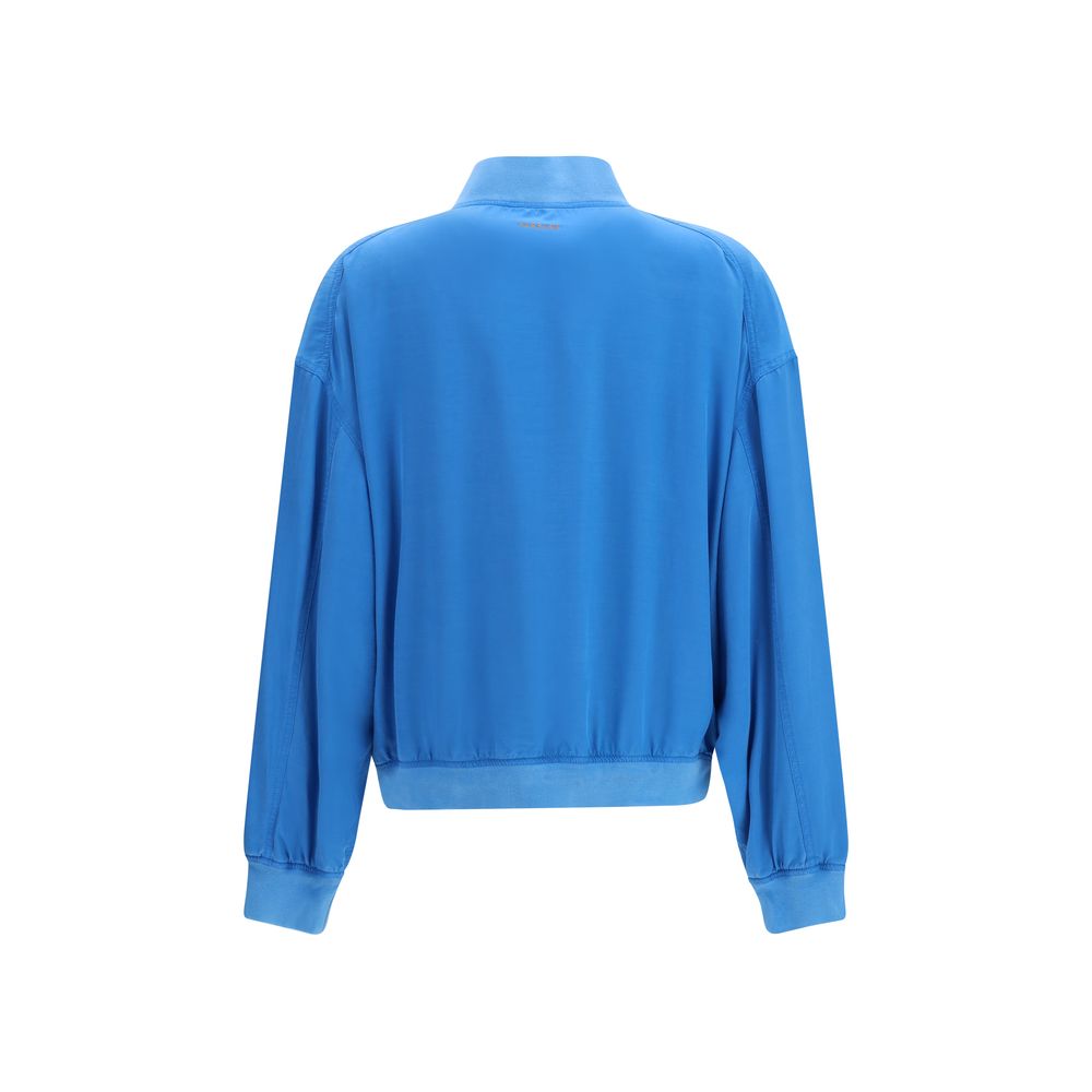 Versace Blue Silk Zipper Bomber Jacket