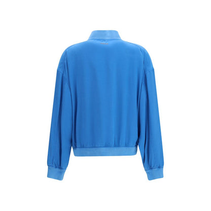 Versace Blue Silk Zipper Bomber Jacket