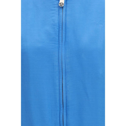 Versace Blue Silk Zipper Bomber Jacket