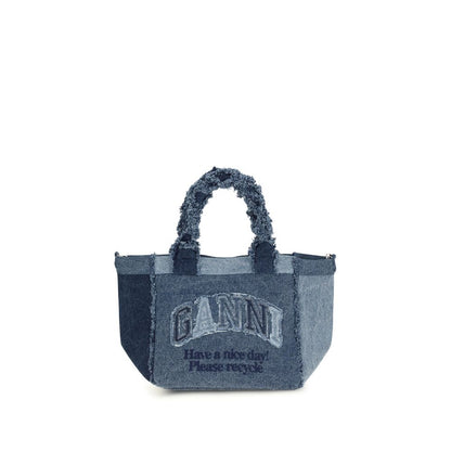 Ganni Blue Cotton Handbag - Small Trapeze Denim Shopper