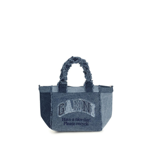 Ganni Blue Cotton Handbag - Small Trapeze Denim Shopper