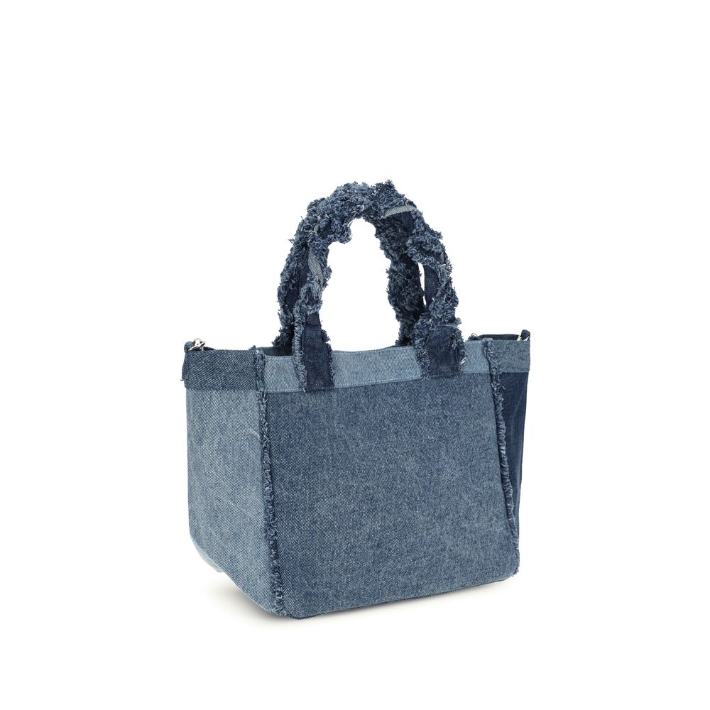 Ganni Blue Cotton Handbag - Small Trapeze Denim Shopper