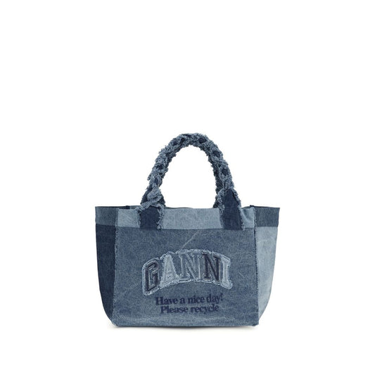 Ganni Blue Cotton Handbag: Medium Trapeze Denim Shopper