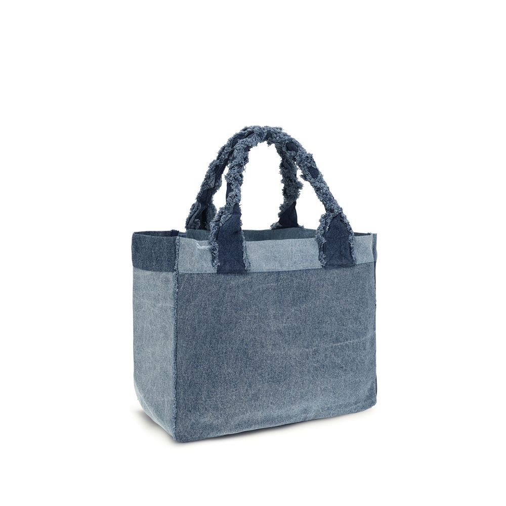 Ganni Blue Cotton Handbag: Medium Trapeze Denim Shopper