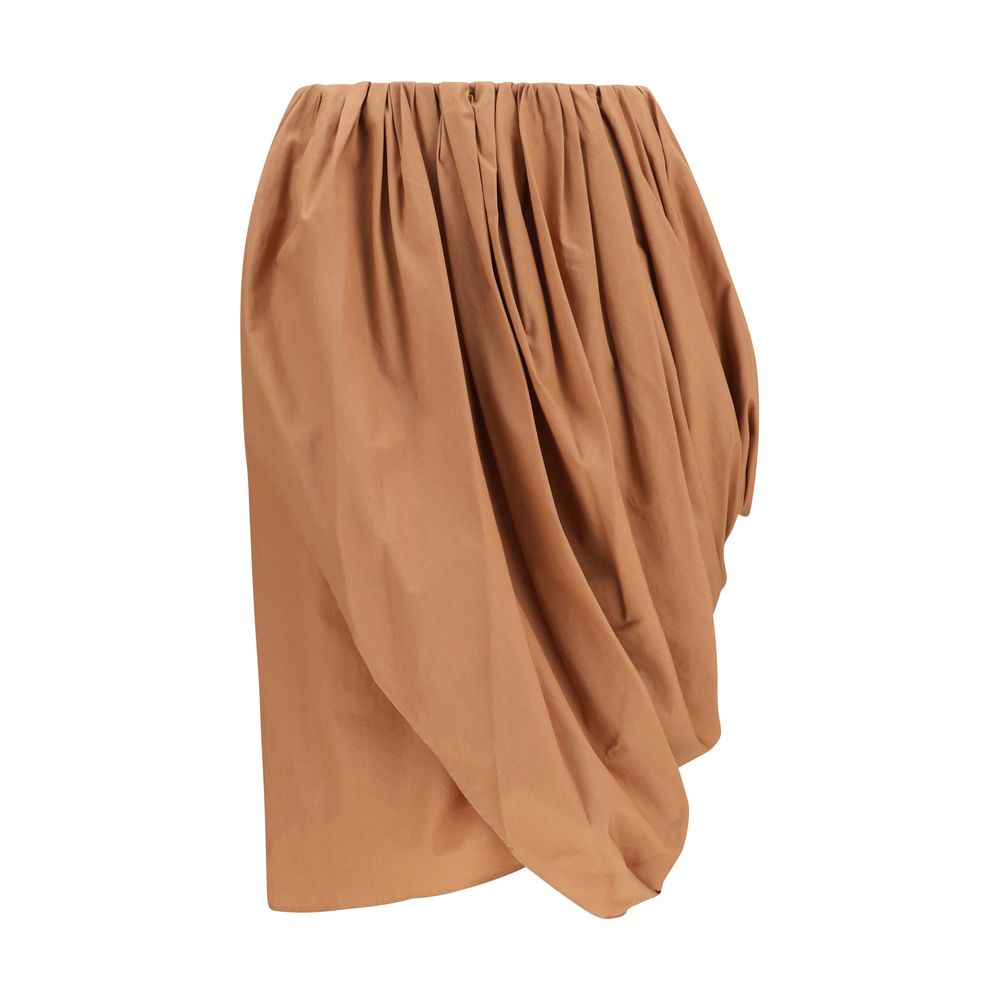 Chloé Brown Asymmetric Draped Cotton-Poplin Wrap Skirt