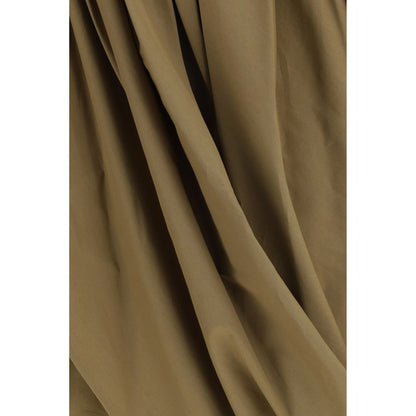 Chloé Khaki Asymmetric Draped Cotton-Poplin Skirt