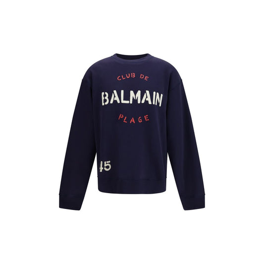 Balmain Blue Cotton Sweatshirt Club Print