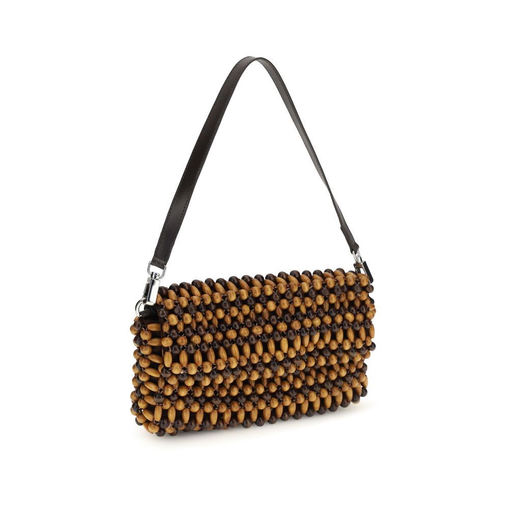 Staud Brown Wood Shoulder Bag - Timmy Shoulder Bag Multi Wood Beads