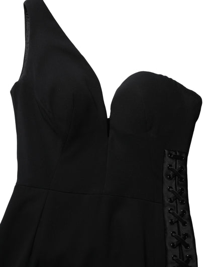 Dolce & Gabbana Black One Shoulder Neckline Long Gown Dress