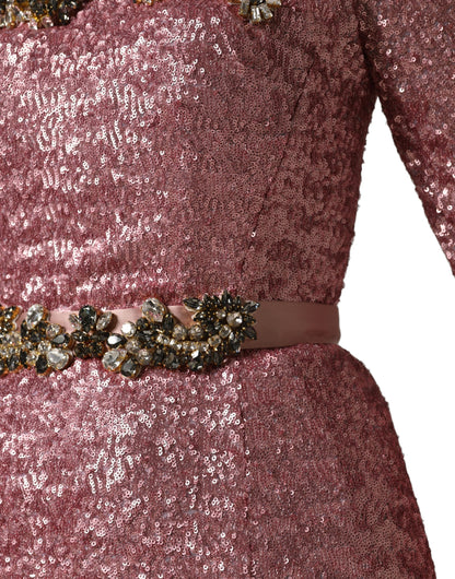 Dolce & Gabbana Pink Embellished Sequined Evening Gown Dress