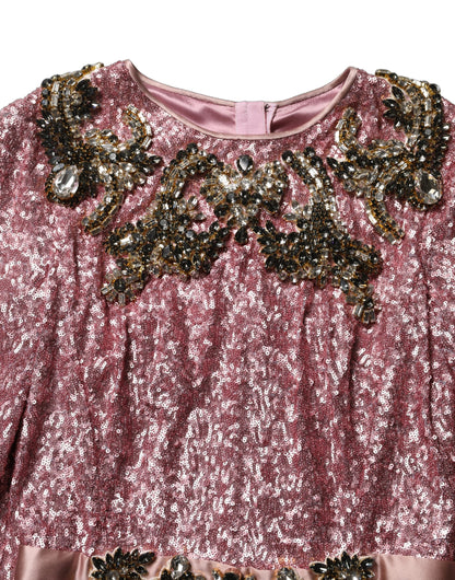 Dolce & Gabbana Pink Embellished Sequined Evening Gown Dress