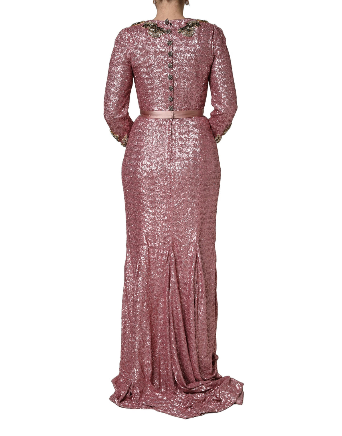 Dolce & Gabbana Pink Embellished Sequined Evening Gown Dress
