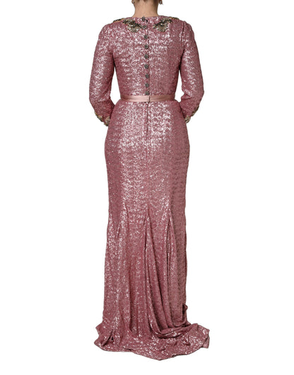 Dolce & Gabbana Pink Embellished Sequined Evening Gown Dress