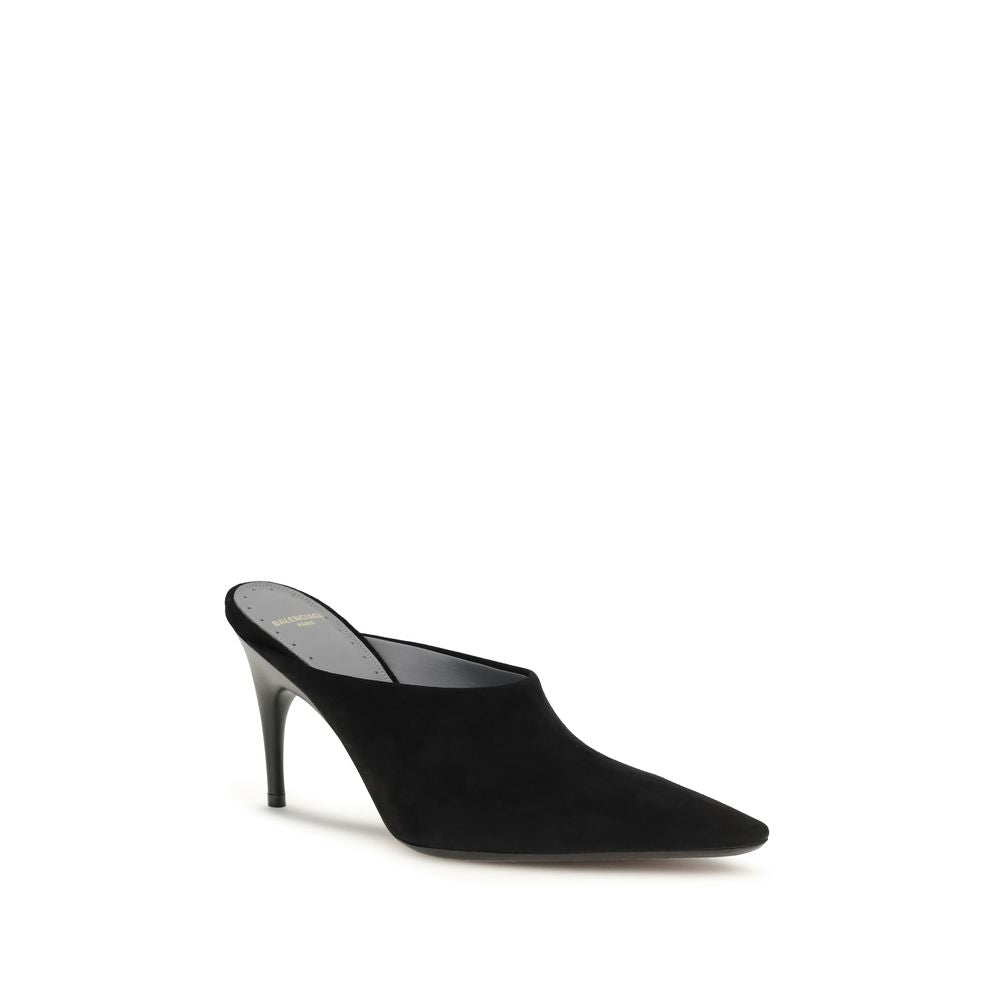 Balenciaga Black Suede Leather Duchesse Suede Mule Pumps