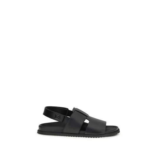 Dolce & Gabbana Black Calf Leather Open-Toe Strap Sandals for Men