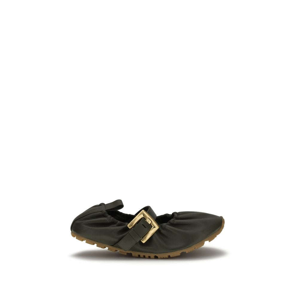 Balmain Bicolor Calf Leather Buckle Strap Ballerina Ballet Flats