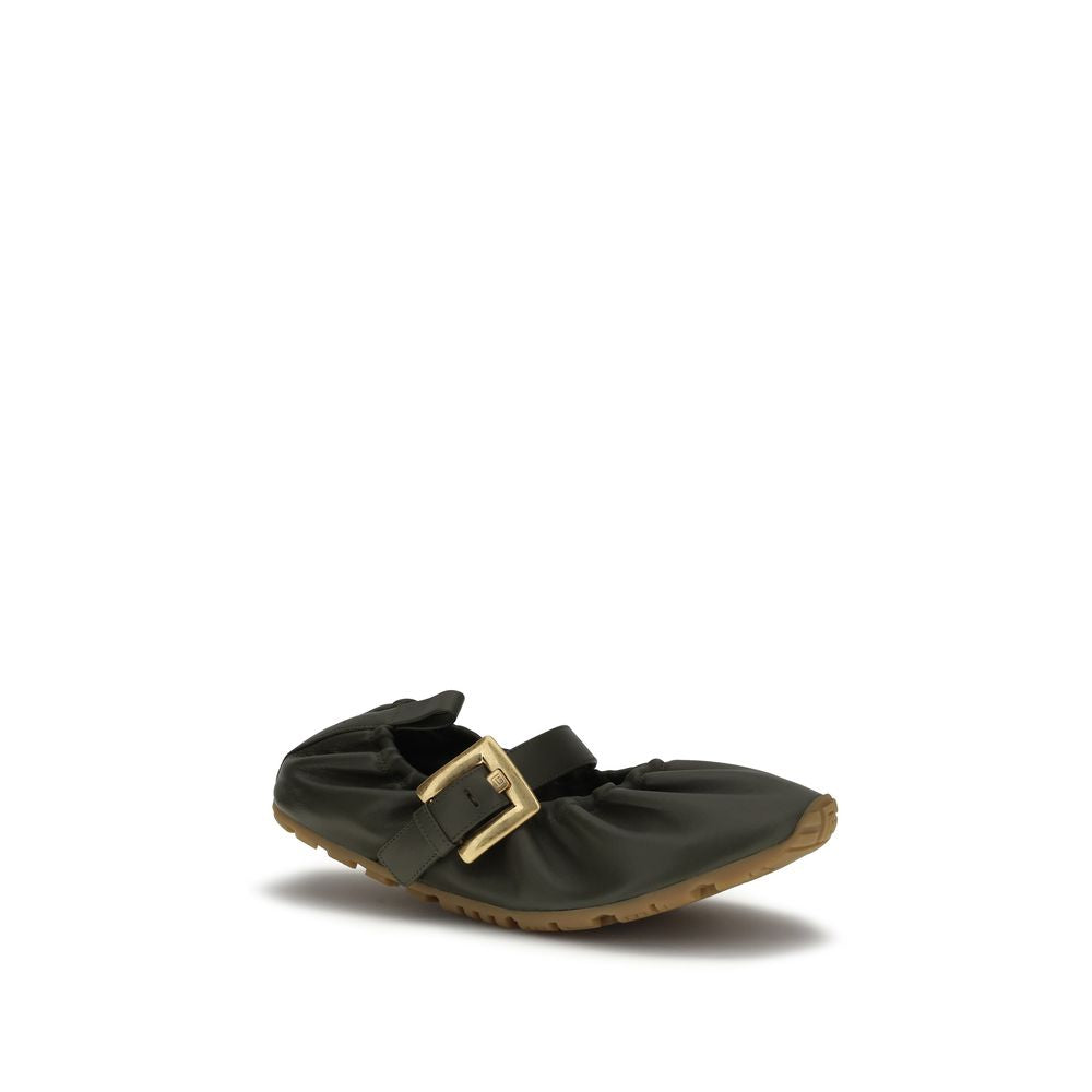 Balmain Bicolor Calf Leather Buckle Strap Ballerina Ballet Flats