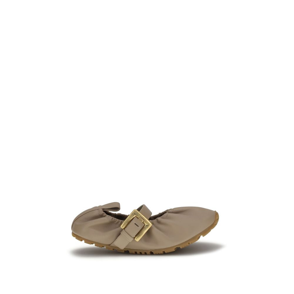 Balmain Beige Calf Leather Buckle Strap Ballerina Ballet Flats