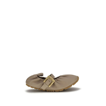 Balmain Beige Calf Leather Buckle Strap Ballerina Ballet Flats