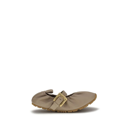Balmain Beige Calf Leather Buckle Strap Ballerina Ballet Flats
