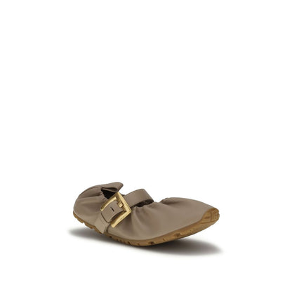 Balmain Beige Calf Leather Buckle Strap Ballerina Ballet Flats