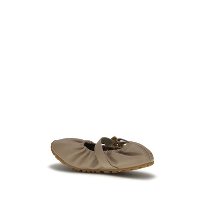 Balmain Beige Calf Leather Buckle Strap Ballerina Ballet Flats