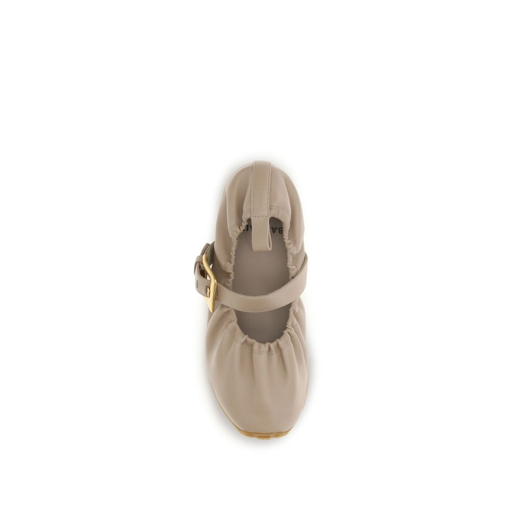 Balmain Beige Calf Leather Buckle Strap Ballerina Ballet Flats