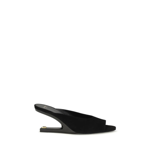 Balmain Black Calf Leather Suede Open-Toe Mules