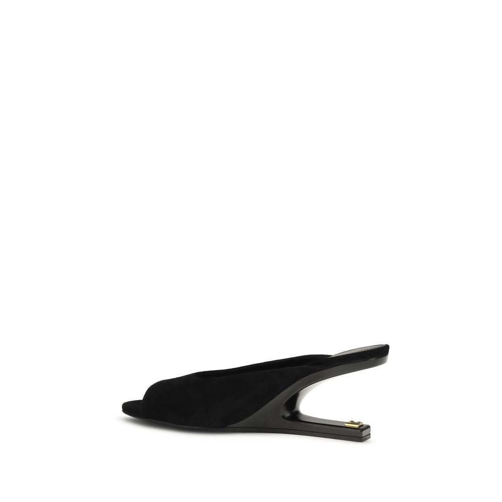 Balmain Black Calf Leather Suede Open-Toe Mules