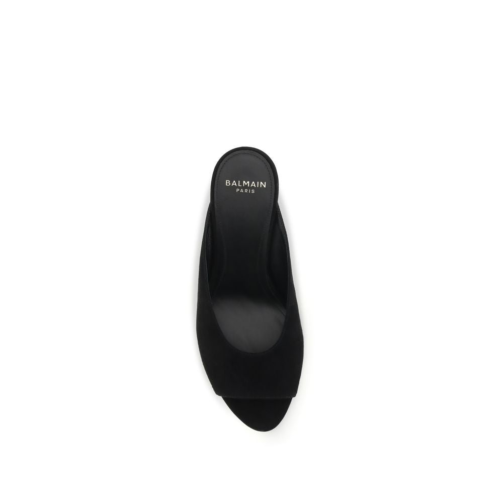 Balmain Black Calf Leather Suede Open-Toe Mules