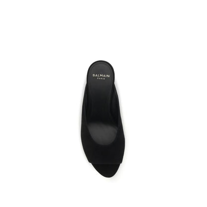 Balmain Black Calf Leather Suede Open-Toe Mules