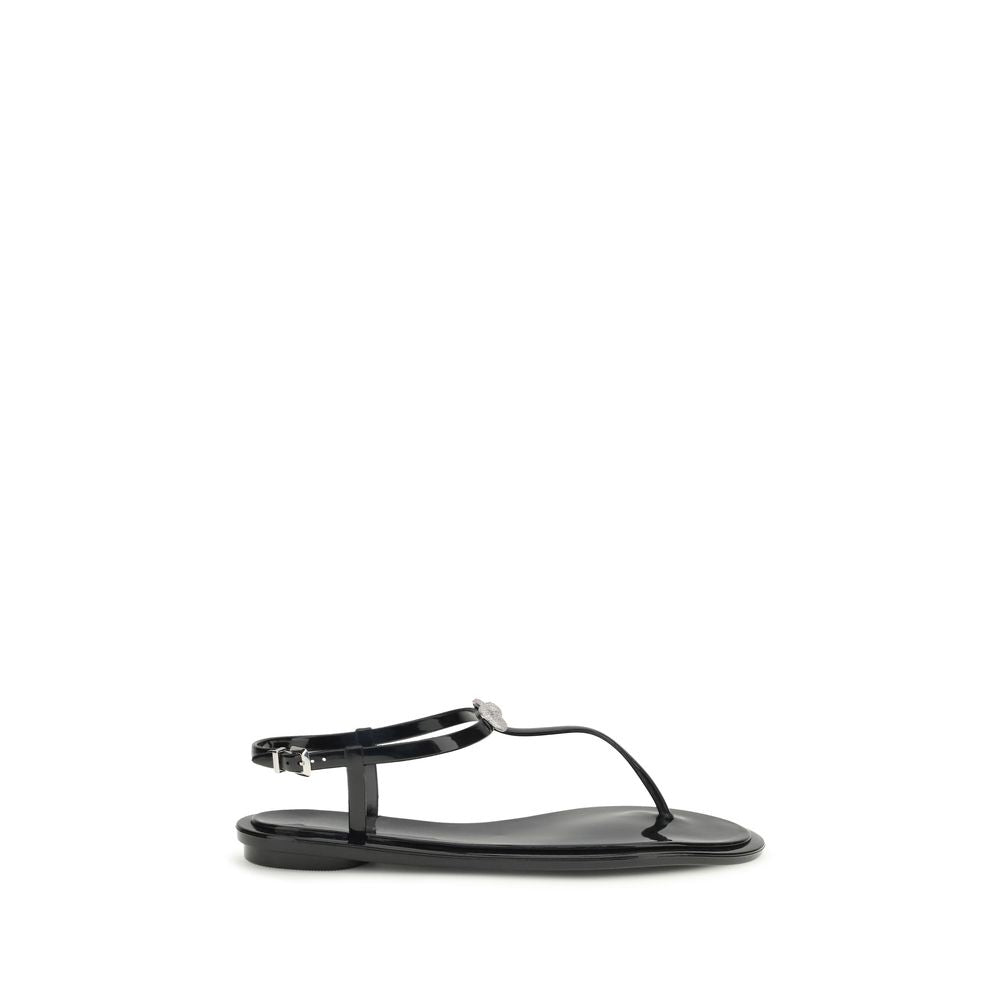 MACH & MACH Double Bow Black Rubber Flat Sandals