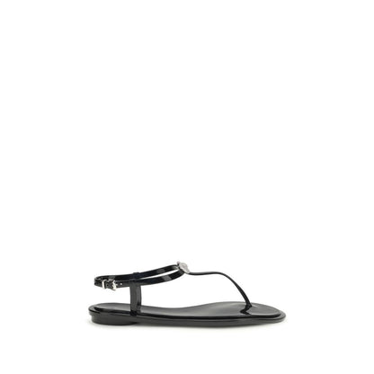 MACH & MACH Double Bow Black Rubber Flat Sandals