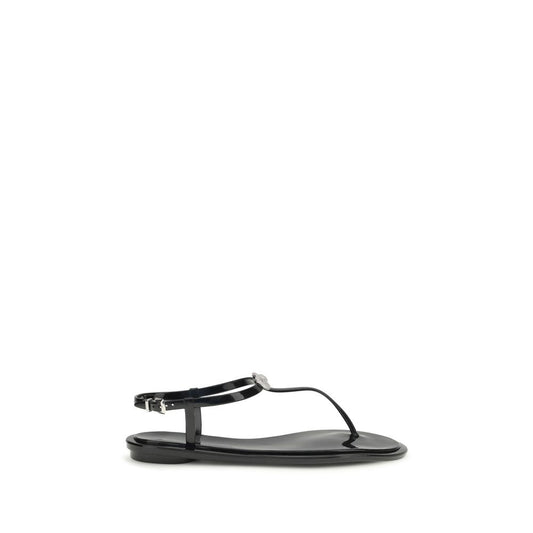 MACH & MACH Double Bow Black Rubber Flat Sandals