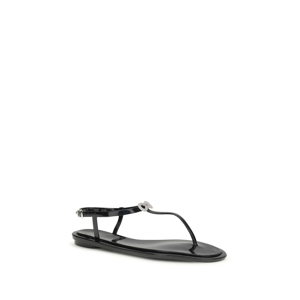 MACH & MACH Double Bow Black Rubber Flat Sandals