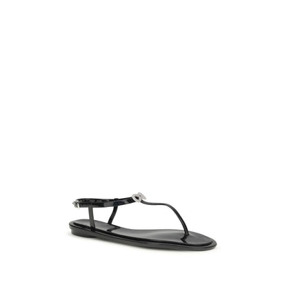 MACH & MACH Double Bow Black Rubber Flat Sandals