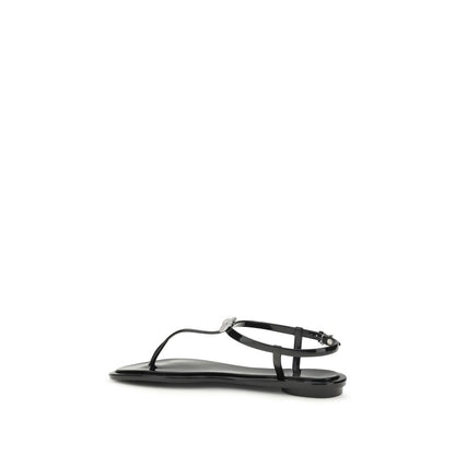 MACH & MACH Double Bow Black Rubber Flat Sandals