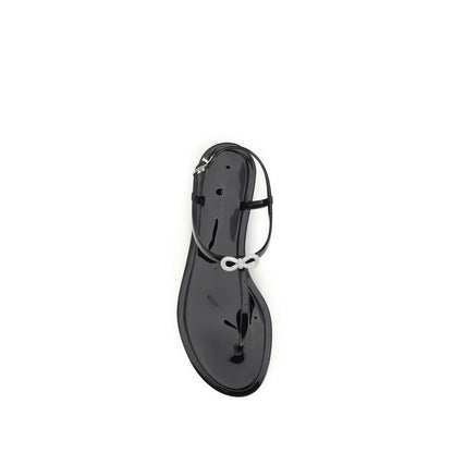 MACH & MACH Double Bow Black Rubber Flat Sandals