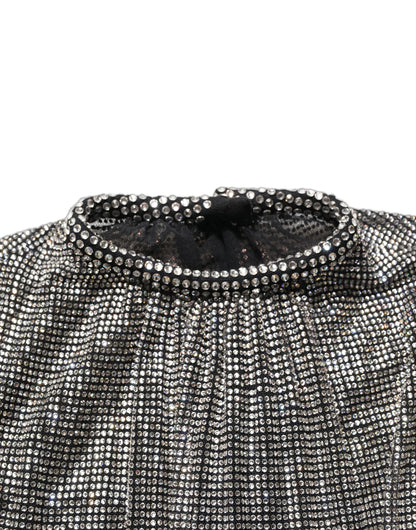 Dolce & Gabbana Silver Rhinestones Long Sleeves Bodysuit