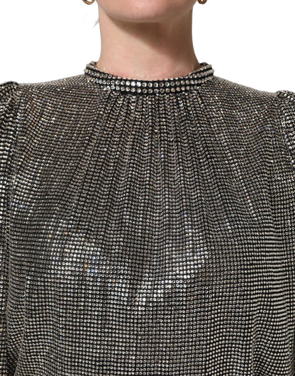 Dolce & Gabbana Silver Rhinestones Long Sleeves Bodysuit