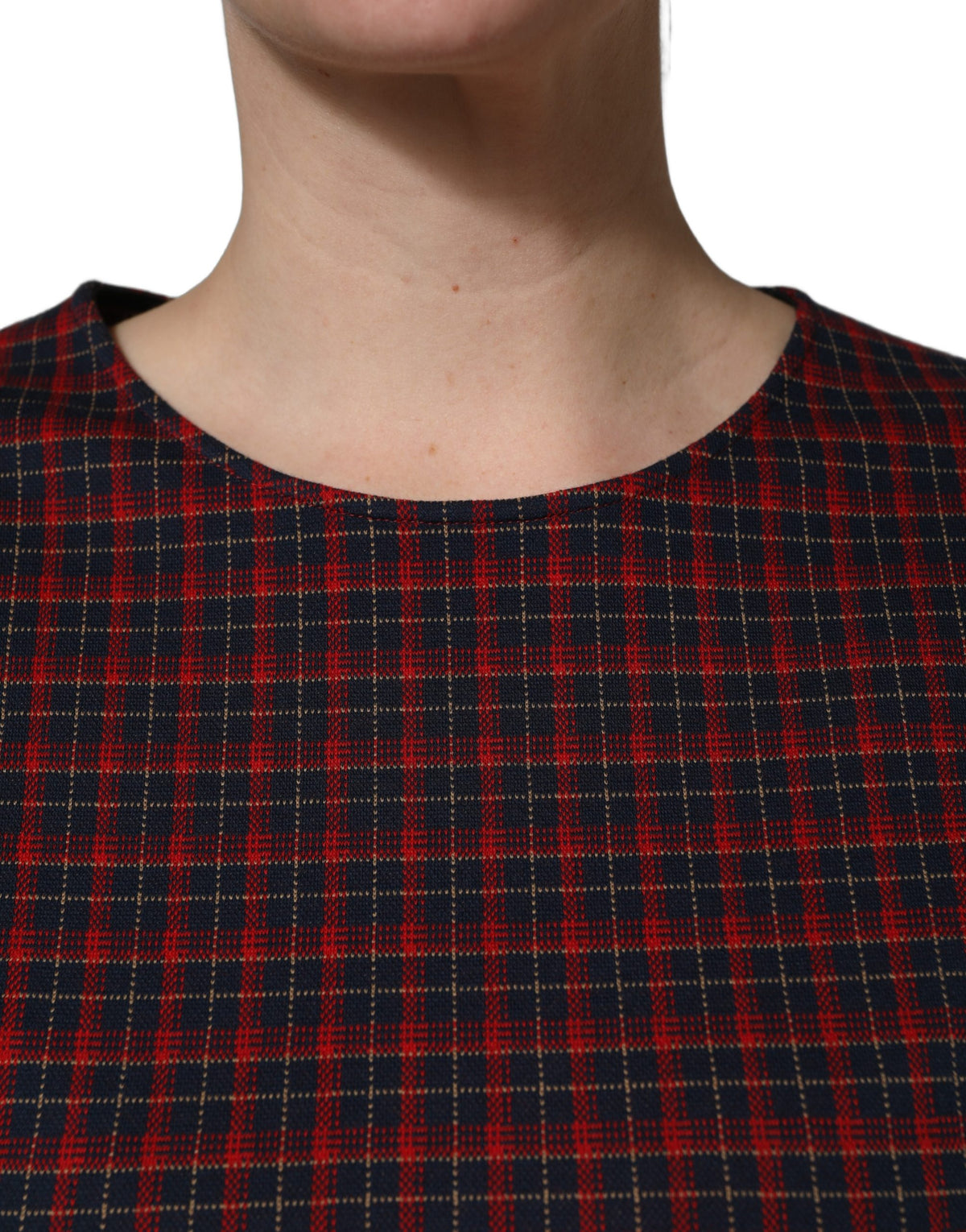 Dolce & Gabbana Red Black Checkered Short-Sleeve Sheath Dress
