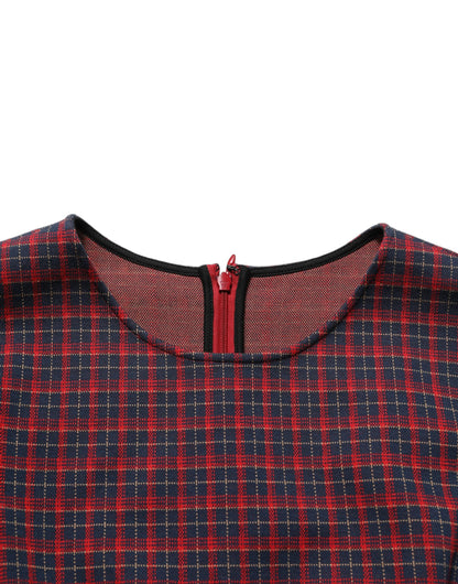 Dolce & Gabbana Red Black Checkered Short-Sleeve Sheath Dress
