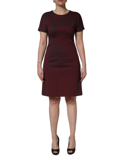 Dolce & Gabbana Red Black Checkered Short-Sleeve Sheath Dress